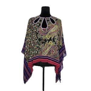 ETRO Paisley Floral Silk Kaftan Poncho Top W/ Key Holes Women's One Size Euc